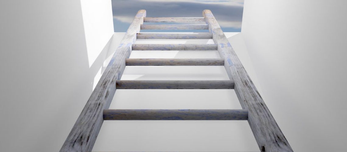 37634061 - 3d rendering of a ladder into a hole, concept of growth and progress